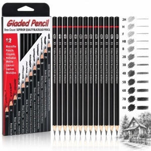 Creioane Grafit Profesionale 12 Buc/Set, 12 Seturi/Tipla pentru Desen si Schite, Grade 2H–8B, Diferite Duritati
