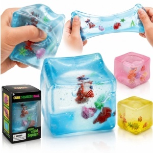Cub Antistres, Jucărie Squishy Cube 5×5cm, Stretch, cu Figurine Marine, Diferite Culori