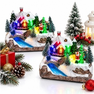 Decoratiune de Craciun 13x16x10cm, cu Lumină LED, Muzică și Scena Rotativa