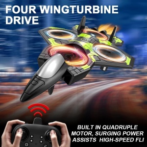 Drona Avion de Lupta Sky Overlord 20cm cu Telecomanda 2.4G, Lumini LED, 4 Elice si Efecte Luminoase, Diferite Culori - Img 3