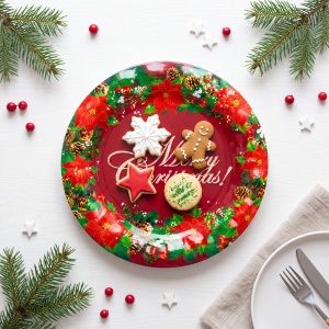 Farfurie de Crăciun – plastic – „Merry Christmas” – 37,5 cm