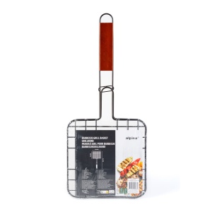 Grătar pentru carne – cu mâner din lemn, antiaderent – 47,5 × 20 × 1,5 cm