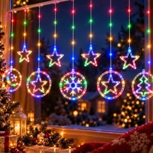 Instalație de Crăciun 4m Model Perdea, Lumini LED Multicolore, Fir Transparent, cu Mufa Conectabila prin Serie, pentru Interior și Exterior