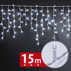 Instalație tip perdea – 15 m – alb rece – 600 LED – 100–240 V – 6 W – cablu transparent