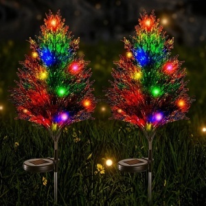 Lampă Solară LED 2/set pentru Grădină, 79cm, Model Tufiș Decorativ Multicolor, Iluminare RGB, Panou Solar Integrat, Rezistentă la Apă