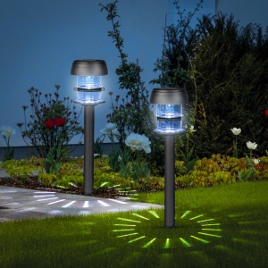 Lampă solară LED cu țăruș - 1 LED alb, 7,5 x 7,5 x 40 cm