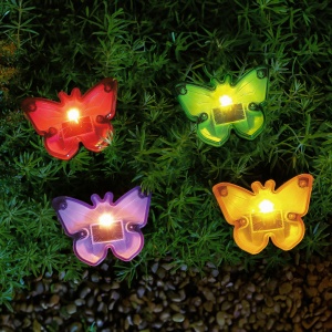 Lampă solară LED cu țăruș - fluturi - colorată - neagră - plastic - 9 x 9 x 8,5 cm
