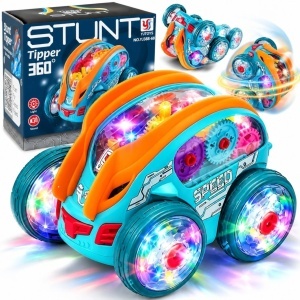 Masinuta Cascadorii Stunt Tipper 360°, 15.7x12x11.7cm. cu Lumini LED, Sunete, Rotire si Miscare Automata