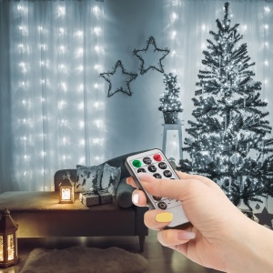Perdea luminoasă cu 100 microLED-uri alb-reci - 3 x 1 m - 230V - cu telecomandă