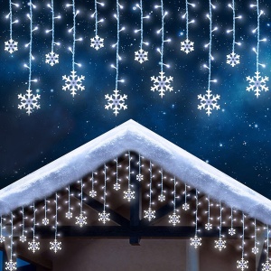 Perdea luminoasă LED - fulg de nea - 3 x 0,75 m - 224 LED-uri alb rece - IP44 - Img 3