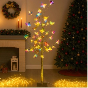 Pom Decorativ 160cm, Brad Artificial de Craciuncu Fluturi Luminoși LED Multicolori, pe Suport Plastic pentru Interior si Exterior