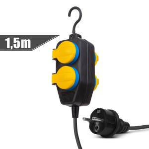 Prelungitor de exterior cu capac - 1,5 m - 4 x 230V - 3 x 1,5 mm², cauciuc - IP44