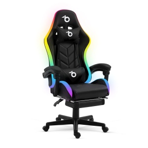 RGB LED-uri scaun gamer - cu armura, perna - negru