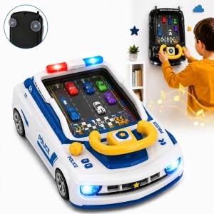 Simulator Auto Interactiv 39.3x24x13.9cm, Masina Interactiva de Politie cu Volan, Lumini si Sunete, Diferite Culori