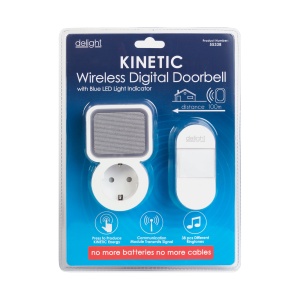 Sonerie wireless digitală fără baterie - Kinetic - priză 220-240V AC - albă - LED albastru - Img 4