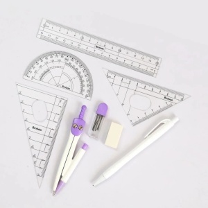 Trusa Geometrica cu 8 Piese, 12 Truse/set, din Plastic, 17cm, Diferite Culori - Img 2