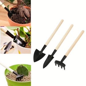 Unelte de Grădinărit 3/set, cu Maner din Lemn 20cm Diferite Modele