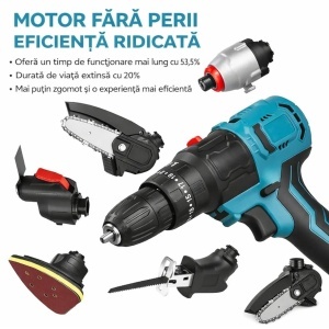 Bormașină Fără Fir 6 în 1, 48V cu Drujbă Fierăstrău Sabie Șurubelniță Cap de Șlefuire Lopată și Cap Multifuncțional cu Adaptor USB, 2 Acumulatori și Încărcător Trusă Multifuncțională Profesională - Img 2