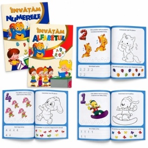 Carte de Activități Educaționale 12/set, A4, Alfabet și Numere, Exerciții de Scriere, Numărare și Colorat