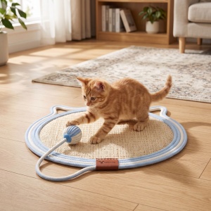 Covoraș pentru pisici cu suprafață de zgâriere și joacă – 43 cm - Img 2