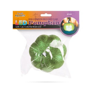 Decor Halloween RGB LED - dovleac din spumă – verde - 11 cm - Img 2