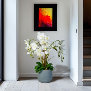 Decor plastic - orhidee - alb - 83 cm
