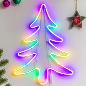 Decoratiune Crăciun 67x47cm Model Brad, cu Lumină LED Multicolora, din Silicon Ornament Suspendat Transparent