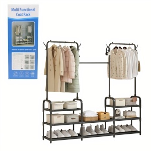 Dulap Organizator Metalic 164x137x26cm, cu 2 Bare pentru Haine și 3 Rafturi pentru Depozitare