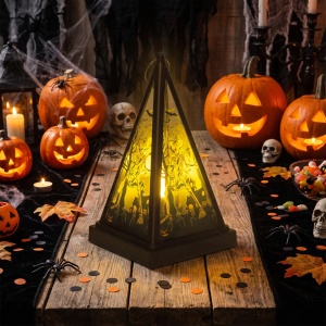 Felinar LED Halloween - schelet - alb cald - negru - 9,5 x 9,5 x 17 cm - 2 x AAA - Img 2