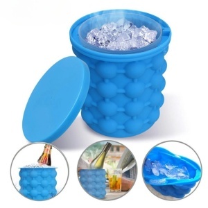 Frapieră pentru Gheață cu Formă pentru Cuburi, 14x12cm, din Silicon cu Capac - Img 2