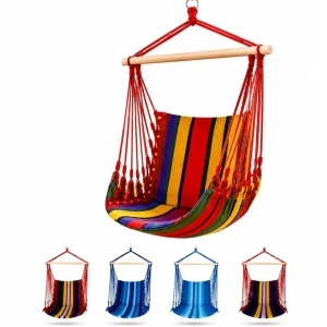 Hamac Scaun din Bumbac 100x50cm, cu Sustinere cu Bare de Lemn Diferite Culori