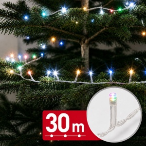 Instalație luminoasă – 30 m – multicolor – 600 LED – 220–240 V – 6 W – cablu transparent