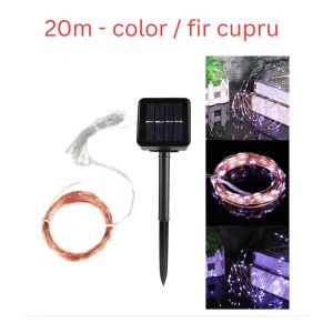 Instalație solară 20 m, 200 LED-uri multicolore, fir de cupru