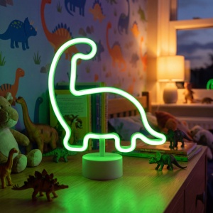 Lampă cu neon LED - dinozaur verde - 3 x AA + USB - 25,9 x 8,5 x 24,3 cm - Img 2