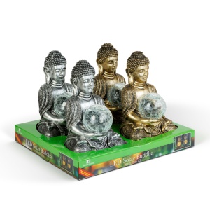 Lampă solară Buddha - 1 LED alb cald - rășină - 17 x 15 x 26 cm - 2 modele - Img 3