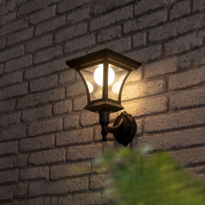 Lampă solară LED - de perete - 21 x 21 cm - 8 LED-uri - neagră - alb cald