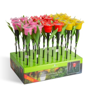 Lampă solară LED în formă de lalea - galbenă / roșie / roz - 31 cm - 24 bucăți / display - Img 4