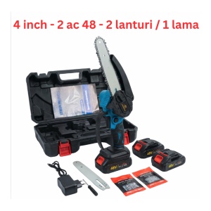 Mini fierastrau electric - 4 inch 2 baterii de 48V 2 lanțuri de rezervă, 1 lamă 1 incarcator trusa de depozitare