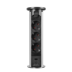 Priză încorporabilă ascunsă motorizată - 3 x 250 V + 2 x USB - argintiu - Img 2