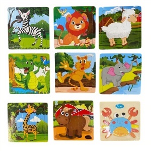 Puzzle din Lemn, pentru Copii, 14x14cm, Diferite Animalute