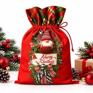 Săculeț de Crăciun 40x28cm, din Material Textil cu Șnur - Img 1