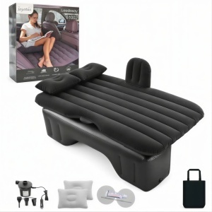 Saltea Gonflabilă Auto pentru Banchetă Spate 135x85x38cm, cu Pompa Electrică 12V, 2 Perne, Kit Reparație și Geantă Transport Diferite Culori