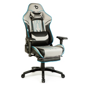 Scaun de gaming cu pernă – gri/negru/albastru – 84 x 52 / 48 x 50 cm