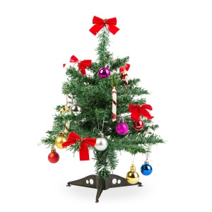 Set brad artificial - brad artificial de 40 cm + 20 ornamente - verde - plastic - Img 2