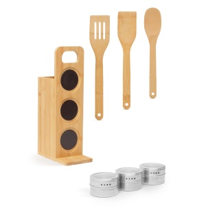 Suport magnetic pentru condimente - cu set de ustensile din bambus - 7 piese - 80 x 135 x 275 mm - Img 3