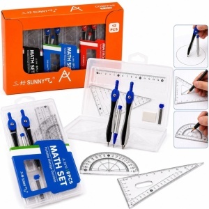 Trusa Geometrica cu 8 Piese, 12 Truse/set, din Plastic, 17cm, Diferite Culori