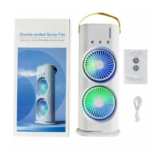 Ventilator Portabil cu Pulverizare Apă 37x16 cm, Răcire cu Gheață, Baterie Reîncărcabilă USB, cu Mâner Iluminare LED Multicolor - Img 3