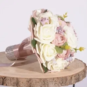 Buchet Bujori cu Trandafiri si Perle - Roz Pudra