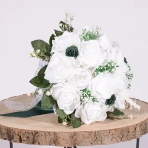 Buchet Mireasa cu Bujori si Trandafiri - Verde