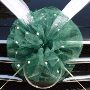 Decor masina pentru nunta cu pampon din tulle cu perle - Verde - Img 2